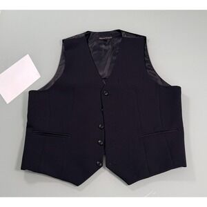 ALBERTO CARDINALI Solid Dark Navy Blue Rayon Blend Mens Waistcoat Vest - 44 S